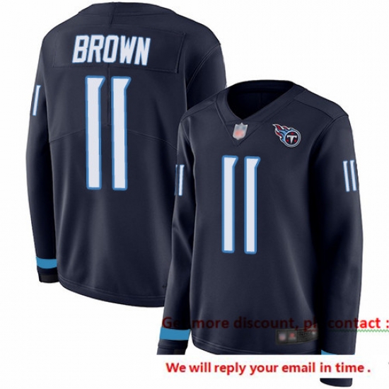 Titans 11 A J Brown Navy Blue Team Color Women Stitched Football Limited Therma Long Sleeve Jersey Titans 11 A J Brown Navy Blue Team Color Women Stitched Football Limited Therma Long Sleeve Jersey