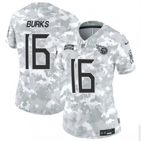 Women Tennessee Titans 16 Treylon Burks 2024 F U S E Arctic Camo Salute To Service Limited Stitched Football Jersey Women Tennessee Titans 16 Treylon Burks 2024 F U S E Arctic Camo Salute To Service Limited Stitched Football Jersey