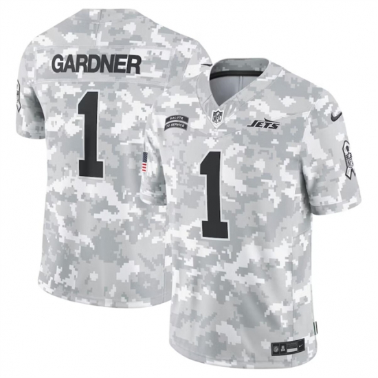 Men New York Jets 1 Sauce Gardner 2024 Arctic Camo Salute To Service Limited Stitched Football Jersey Men New York Jets 1 Sauce Gardner 2024 Arctic Camo Salute To Service Limited Stitched Football Jersey