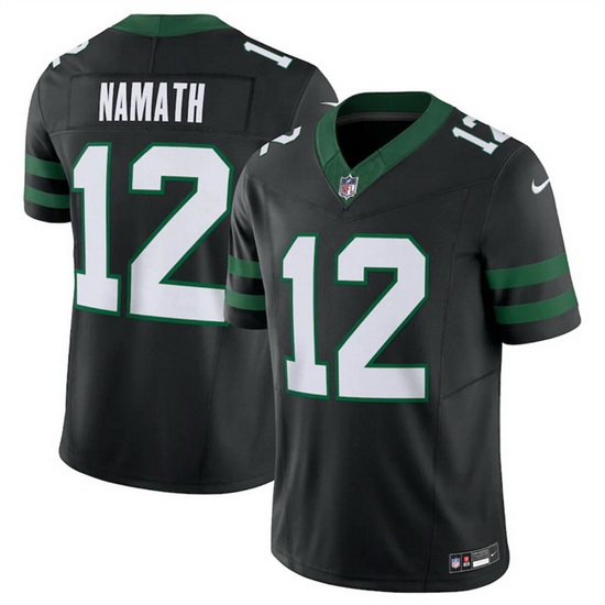 Men New York Jets 12 Joe Namath Black 2024 F U S E Vapor Limited Stitched Jersey Men New York Jets 12 Joe Namath Black 2024 F U S E Vapor Limited Stitched Jersey