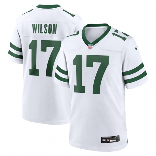 Men New York Jets 17 Garrett Wilson White Throwback Player Stitched Game Jersey Men New York Jets 17 Garrett Wilson White Throwback Player Stitched Game Jersey
