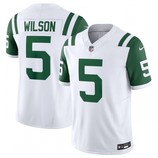 Men New York Jets 5 Garrett Wilson White Classic Alternate Vapor F U S E Limited Stitched Football Jersey Men New York Jets 5 Garrett Wilson White Classic Alternate Vapor F U S E Limited Stitched Football Jersey