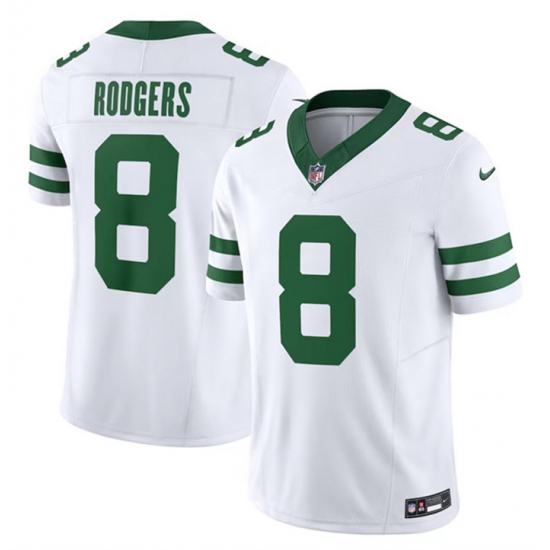 Men New York Jets 8 Aaron Rodgers White 2023 F U S E Vapor Limited Throwback Stitched Football Jersey Men New York Jets 8 Aaron Rodgers White 2023 F U S E Vapor Limited Throwback Stitched Football Jersey