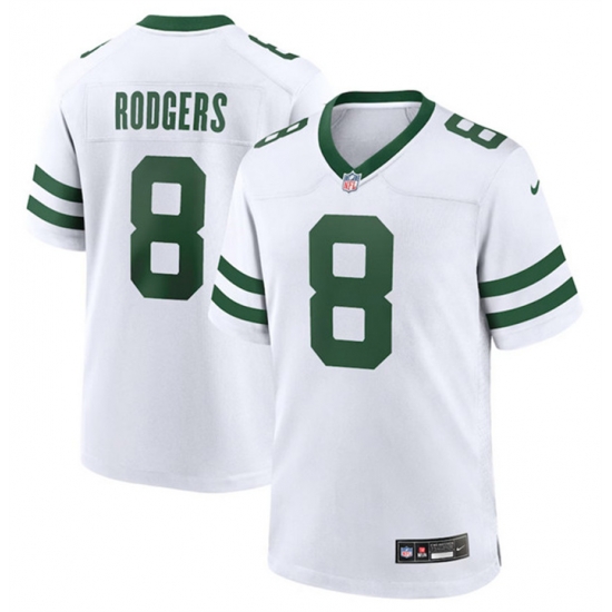Men New York Jets 8 Aaron Rodgers White Throwback Player Stitched Game Jersey Men New York Jets 8 Aaron Rodgers White Throwback Player Stitched Game Jersey