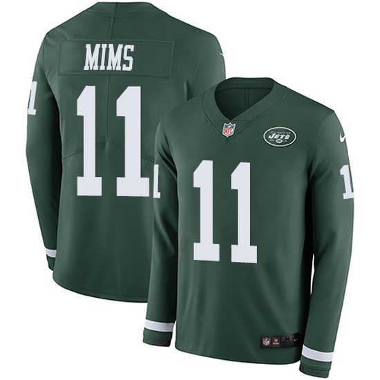 Nike Jets 11 Denzel Mim Green Team Color Men Stitched NFL Limited Therma Long Sleeve Jersey Nike Jets 11 Denzel Mim Green Team Color Men Stitched NFL Limited Therma Long Sleeve Jersey