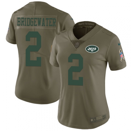 Nike Jets #2 Teddy Bridgewater Olive Womens Stitched NFL Limited 2017 Salute to Service Jersey Nike Jets #2 Teddy Bridgewater Olive Womens Stitched NFL Limited 2017 Salute to Service Jersey