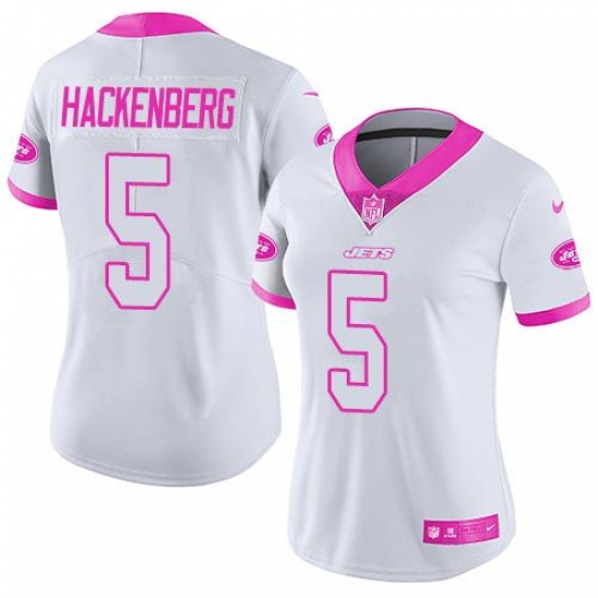 Nike Jets #5 Christian Hackenberg White Pink Womens Stitched NFL Limited Rush Fashion Jersey Nike Jets #5 Christian Hackenberg White Pink Womens Stitched NFL Limited Rush Fashion Jersey