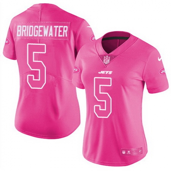 Nike Jets #5 Teddy Bridgewater Pink Womens Stitched NFL Limited Rush Fashion Jersey Nike Jets #5 Teddy Bridgewater Pink Womens Stitched NFL Limited Rush Fashion Jersey