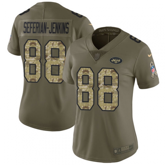Nike Jets #88 Austin Seferian Jenkins Olive Camo Womens Stitched NFL Limited 2017 Salute to Service Jersey Nike Jets #88 Austin Seferian Jenkins Olive Camo Womens Stitched NFL Limited 2017 Salute to Service Jersey