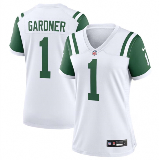Women New York Jets 1 Ahmad Sauce White Classic Alternate Stitched Jersey Women New York Jets 1 Ahmad Sauce White Classic Alternate Stitched Jersey