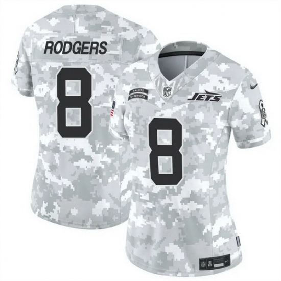 Women New York Jets 8 Aaron Rodgers 2024 F U S E Arctic Camo Salute To Service Limited Stitched Jersey Women New York Jets 8 Aaron Rodgers 2024 F U S E Arctic Camo Salute To Service Limited Stitched Jersey