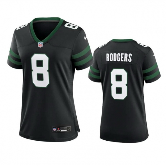 Women New York Jets 8 Aaron Rodgers Black 2024 Stitched Football Jersey Women New York Jets 8 Aaron Rodgers Black 2024 Stitched Football Jersey
