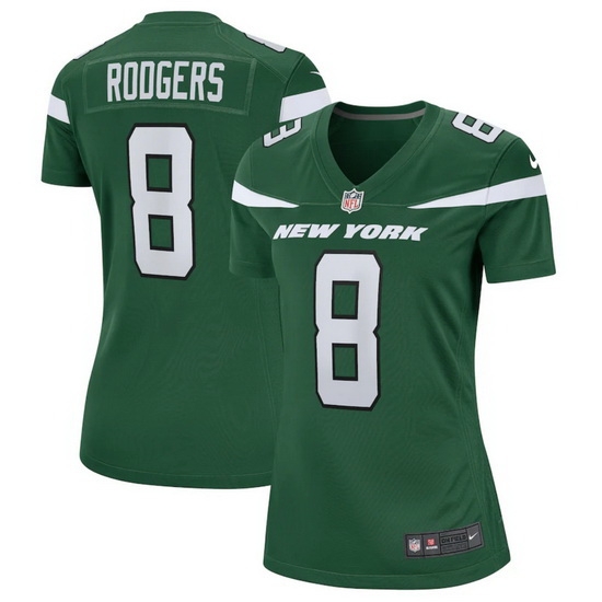 Women New York Jets 8 Aaron Rodgers Green Stitched Game Football Jersey Women New York Jets 8 Aaron Rodgers Green Stitched Game Football Jersey