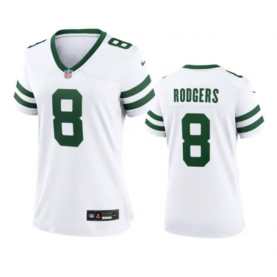 Women New York Jets 8 Aaron Rodgers White 2024 Stitched Football Jersey Women New York Jets 8 Aaron Rodgers White 2024 Stitched Football Jersey