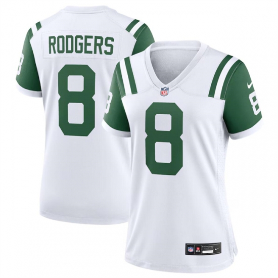Women New York Jets 8 Aaron Rodgers White Classic Alternate Stitched Jersey Women New York Jets 8 Aaron Rodgers White Classic Alternate Stitched Jersey