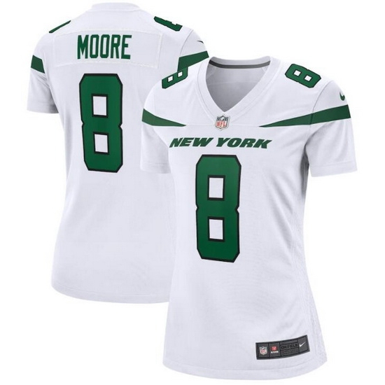 Women New York Jets Elijah Moore #8 White Vapor Limited Stitched Football Jersey Women New York Jets Elijah Moore #8 White Vapor Limited Stitched Football Jersey