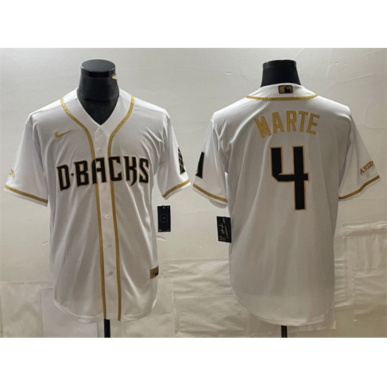 Men Arizona Diamondbacks 4 Ketel Marte White Gold Cool Base Stitched Baseball Jersey Men Arizona Diamondbacks 4 Ketel Marte White Gold Cool Base Stitched Baseball Jersey