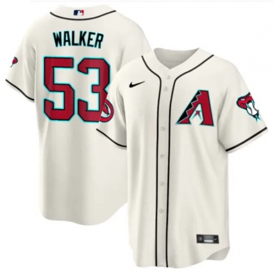 Men Arizona Diamondbacks 53 Christian Walker 2023 24 Cream Cool Base Stitched Baseball Jersey Men Arizona Diamondbacks 53 Christian Walker 2023 24 Cream Cool Base Stitched Baseball Jersey
