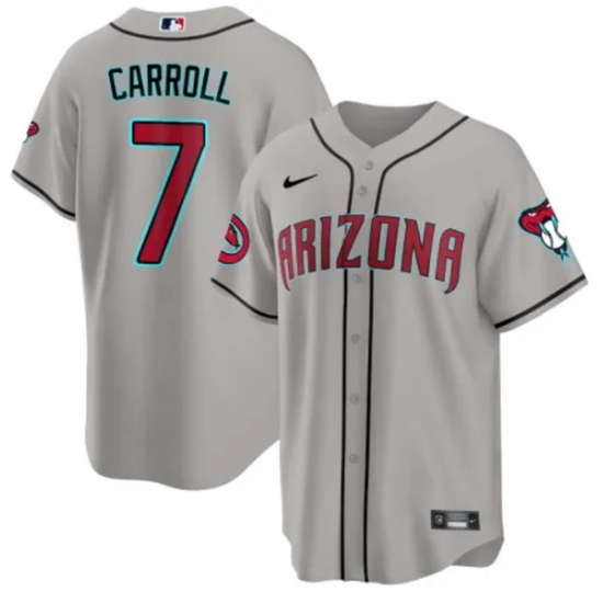 Men Arizona Diamondbacks 7 Corbin Carroll 2023 24 Gray Cool Base Stitched Baseball Jersey Men Arizona Diamondbacks 7 Corbin Carroll 2023 24 Gray Cool Base Stitched Baseball Jersey