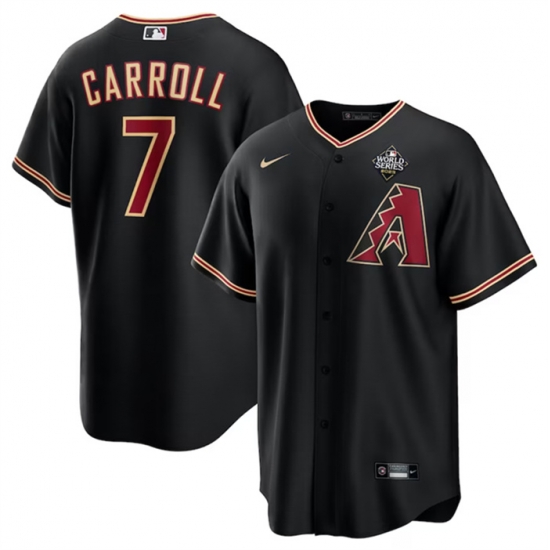 Men Arizona Diamondbacks 7 Corbin Carroll Black 2023 World Series Cool Base Stitched Baseball Jersey 596 Men Arizona Diamondbacks 7 Corbin Carroll Black 2023 World Series Cool Base Stitched Baseball Jersey 596