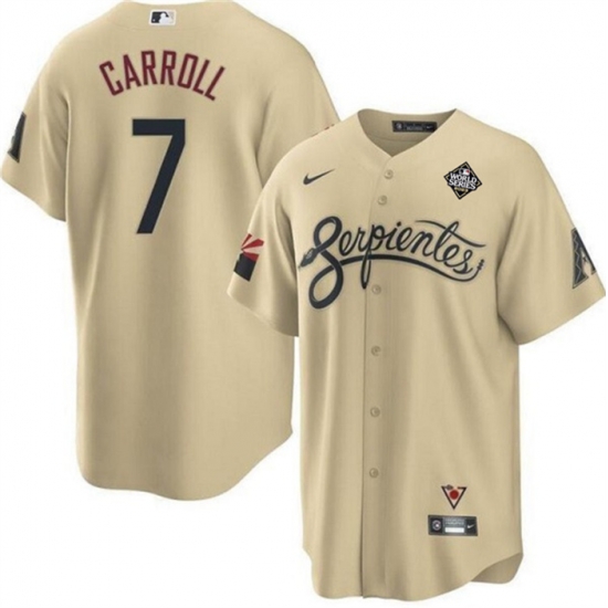 Men Arizona Diamondbacks 7 Corbin Carroll Gold 2023 World Series City Connect Cool Base Stitched Baseball Jersey Men Arizona Diamondbacks 7 Corbin Carroll Gold 2023 World Series City Connect Cool Base Stitched Baseball Jersey