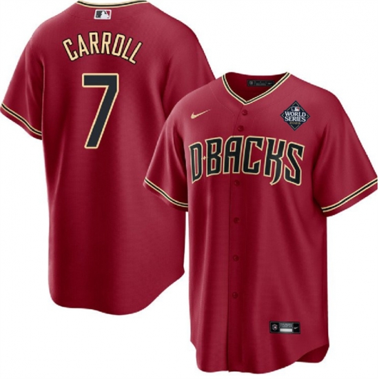 Men Arizona Diamondbacks 7 Corbin Carroll Red 2023 World Series Cool Base Stitched Baseball Jersey Men Arizona Diamondbacks 7 Corbin Carroll Red 2023 World Series Cool Base Stitched Baseball Jersey