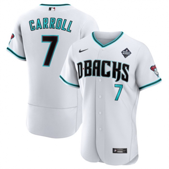 Men Arizona Diamondbacks 7 Corbin Carroll White 2023 World Series Flex Base Stitched Jersey Men Arizona Diamondbacks 7 Corbin Carroll White 2023 World Series Flex Base Stitched Jersey