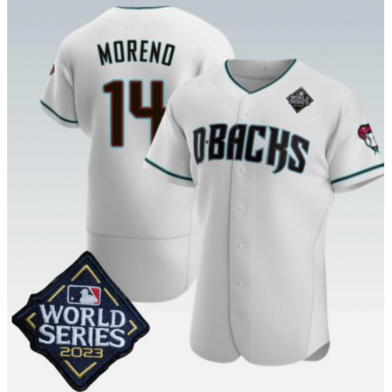 Men's Arizona Diamondbacks #14 Gabriel Moreno Jersey White 2023 World Series Flex Base Jersey Men's Arizona Diamondbacks #14 Gabriel Moreno Jersey White 2023 World Series Flex Base Jersey