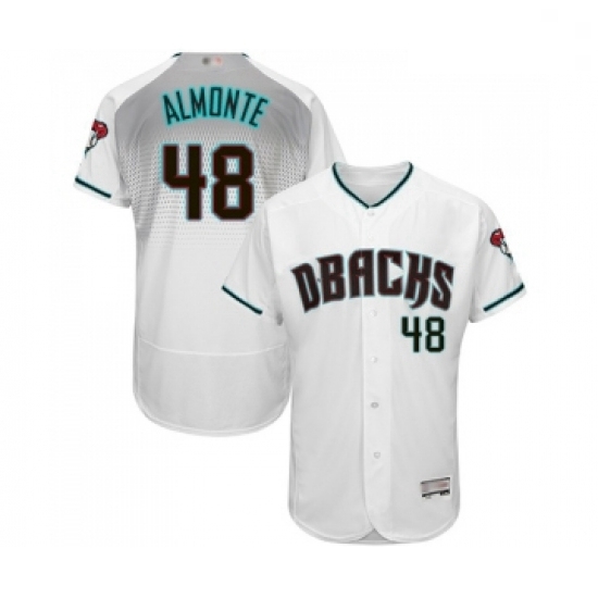 Mens Arizona Diamondbacks 48 Abraham Almonte White Teal Alternate Authentic Collection Flex Base Baseball Jersey Mens Arizona Diamondbacks 48 Abraham Almonte White Teal Alternate Authentic Collection Flex Base Baseball Jersey