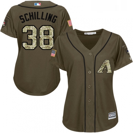 Womens Majestic Arizona Diamondbacks 38 Curt Schilling Authentic Green Salute to Service MLB Jersey Womens Majestic Arizona Diamondbacks 38 Curt Schilling Authentic Green Salute to Service MLB Jersey
