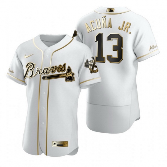 Atlanta Braves 13 Ronald Acuna Jr. White Nike Mens Authentic Golden Edition MLB Jersey Atlanta Braves 13 Ronald Acuna Jr. White Nike Mens Authentic Golden Edition MLB Jersey