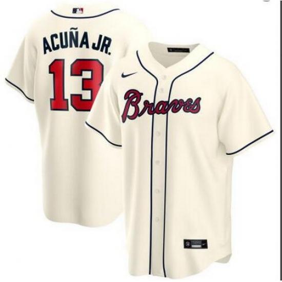 Braves 13 Ronald Acuna Jr Cream 2020 Nike Cool Base Jersey Braves 13 Ronald Acuna Jr Cream 2020 Nike Cool Base Jersey