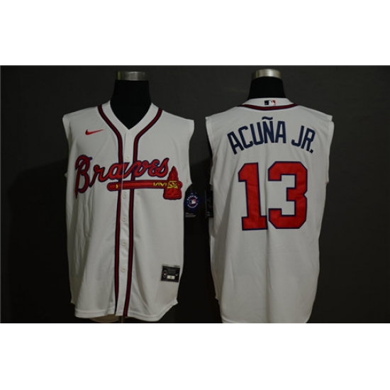 Braves 13 Ronald Acuna Jr White Nike Cool Base Sleeveless Jersey Braves 13 Ronald Acuna Jr White Nike Cool Base Sleeveless Jersey