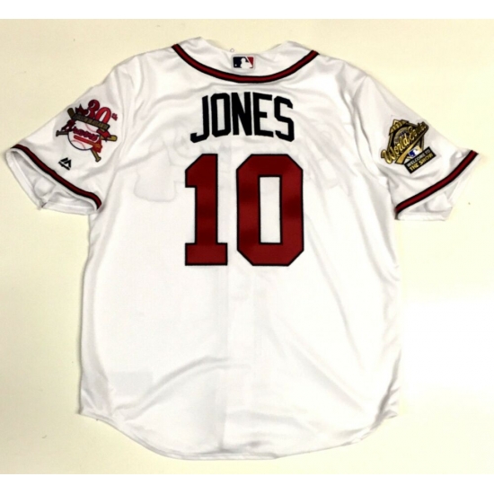 Men ATLANTA BRAVES #10 CHIPPER JONES 1995 WORLD SERIES MAJESTIC COOL BASE Jersey Men ATLANTA BRAVES #10 CHIPPER JONES 1995 WORLD SERIES MAJESTIC COOL BASE Jersey
