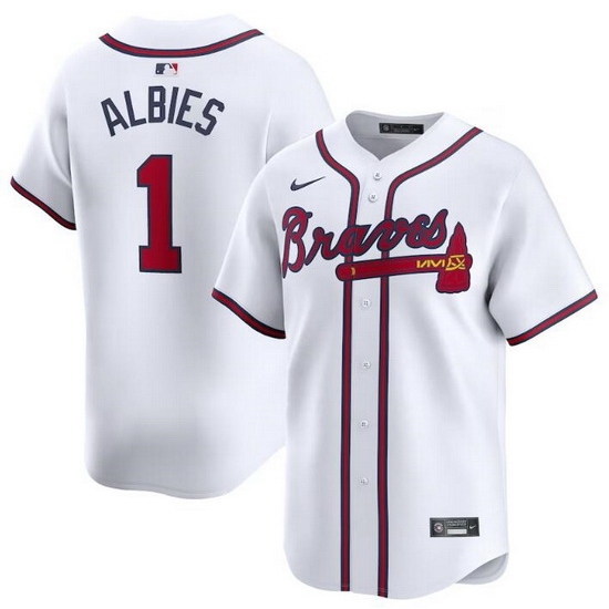 Men Atlanta Braves 1 Ozzie Albies White 2024 Home Limited Stitched Baseball Jersey Men Atlanta Braves 1 Ozzie Albies White 2024 Home Limited Stitched Baseball Jersey