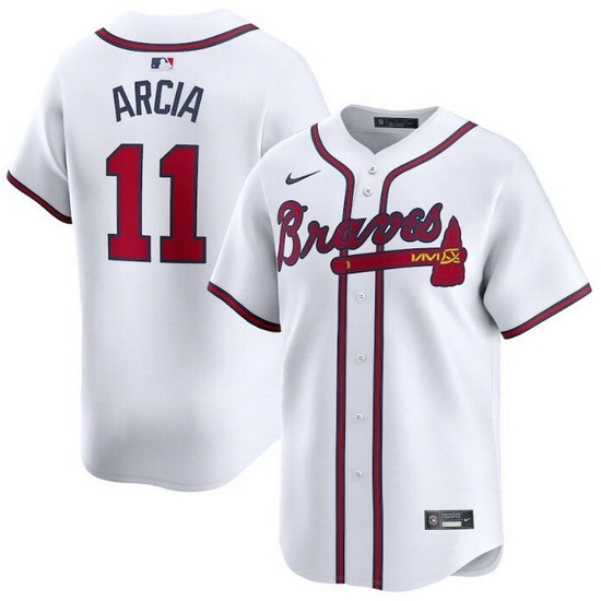 Men Atlanta Braves 11 Orlando Arcia White 2024 Home Limited Stitched Baseball Jersey Men Atlanta Braves 11 Orlando Arcia White 2024 Home Limited Stitched Baseball Jersey