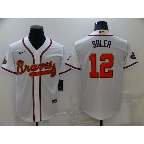 Men Atlanta Braves 12 Jorge Soler 2022 White Gold World Series Champions Program Cool Base Stitched Baseball jersey Men Atlanta Braves 12 Jorge Soler 2022 White Gold World Series Champions Program Cool Base Stitched Baseball jersey