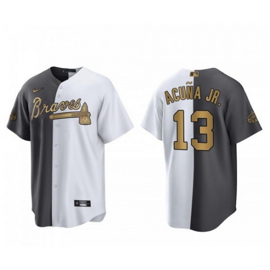 Men Atlanta Braves 13 Ronald Acuna Jr 2022 All Star White Gray Two Tone Split Cool Base Stitched Baseball Jersey Men Atlanta Braves 13 Ronald Acuna Jr 2022 All Star White Gray Two Tone Split Cool Base Stitched Baseball Jersey