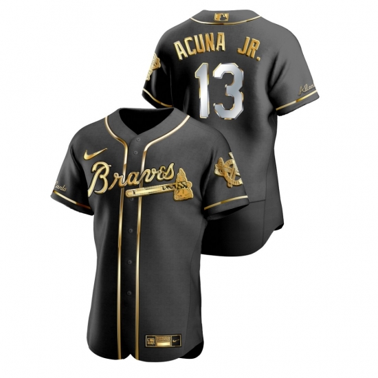 Men Atlanta Braves 13 Ronald Acuna Jr Black Gold 2020 Nike Flexbase Jersey Men Atlanta Braves 13 Ronald Acuna Jr Black Gold 2020 Nike Flexbase Jersey
