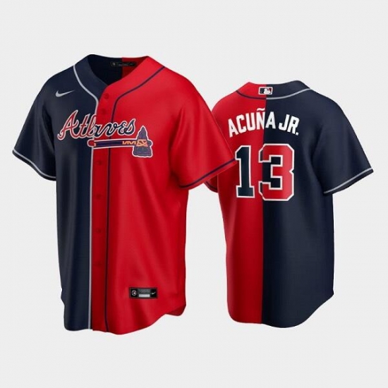 Men Atlanta Braves 13 Ronald Acuna Jr Navy Red Split Cool Base Stitched Baseball Jersey Men Atlanta Braves 13 Ronald Acuna Jr Navy Red Split Cool Base Stitched Baseball Jersey