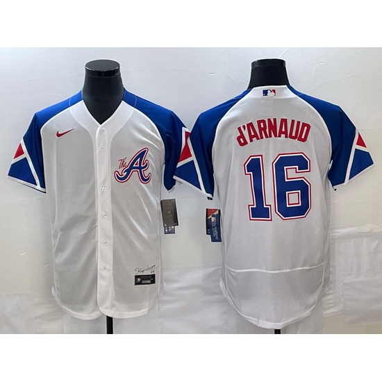 Men Atlanta Braves 16 Travis D 27Arnaud White 2023 City Connect Flex Base Stitched Jersey Men Atlanta Braves 16 Travis D 27Arnaud White 2023 City Connect Flex Base Stitched Jersey