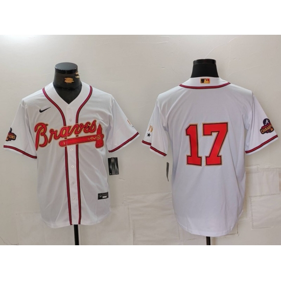 Men Atlanta Braves 17 Andy Messersmith White Gold World Series Champions Cool Base Stitched Baseball Jersey Men Atlanta Braves 17 Andy Messersmith White Gold World Series Champions Cool Base Stitched Baseball Jersey