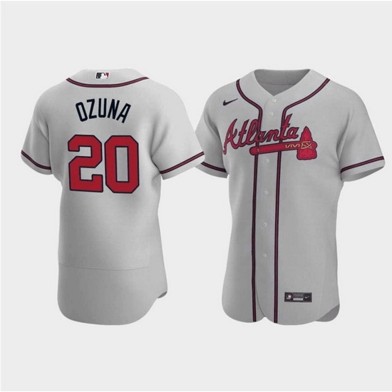 Men Atlanta Braves 20 Marcell Ozuna Grey Flex Base Stitched Jersey Men Atlanta Braves 20 Marcell Ozuna Grey Flex Base Stitched Jersey