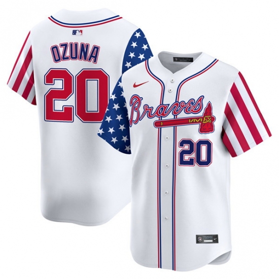 Men Atlanta Braves 20 Marcell Ozuna White 2024 Independence Day Vapor Limited Stitched Baseball Jersey Men Atlanta Braves 20 Marcell Ozuna White 2024 Independence Day Vapor Limited Stitched Baseball Jersey