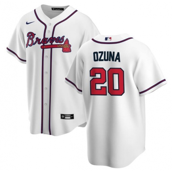 Men Atlanta Braves 20 Marcell Ozuna White Cool Base Stitched Jersey Men Atlanta Braves 20 Marcell Ozuna White Cool Base Stitched Jersey