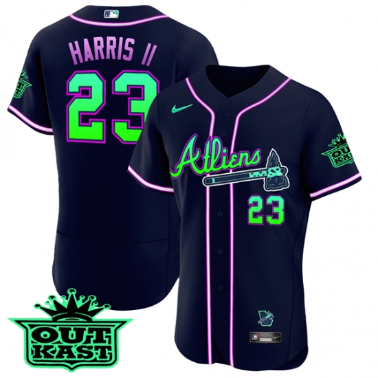 Men Atlanta Braves 23 Michael Harris II 2023 Galaxy Flex Base Stitched Baseball Jersey Men Atlanta Braves 23 Michael Harris II 2023 Galaxy Flex Base Stitched Baseball Jersey