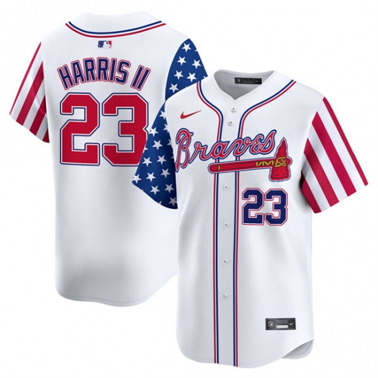 Men Atlanta Braves 23 Michael Harris II White 2024 Independence Day Vapor Limited Stitched Baseball Jersey Men Atlanta Braves 23 Michael Harris II White 2024 Independence Day Vapor Limited Stitched Baseball Jersey