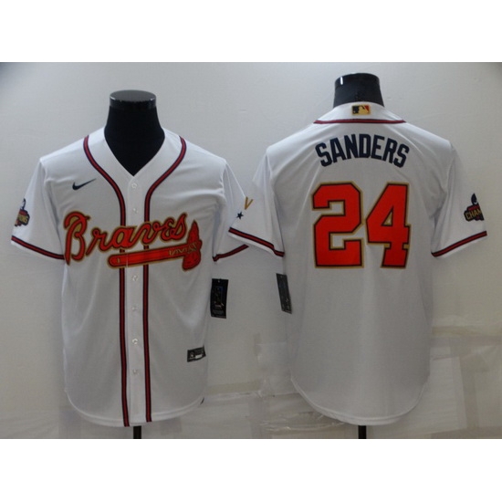 Men Atlanta Braves 24 Deion Sanders 2022 White Gold World Series Champions Program Cool Base Stitched Baseball jersey Men Atlanta Braves 24 Deion Sanders 2022 White Gold World Series Champions Program Cool Base Stitched Baseball jersey
