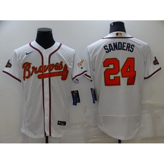 Men Atlanta Braves 24 Deion Sanders 2022 White Gold World Series Champions Program Flex Base Stitched Baseball jersey Men Atlanta Braves 24 Deion Sanders 2022 White Gold World Series Champions Program Flex Base Stitched Baseball jersey