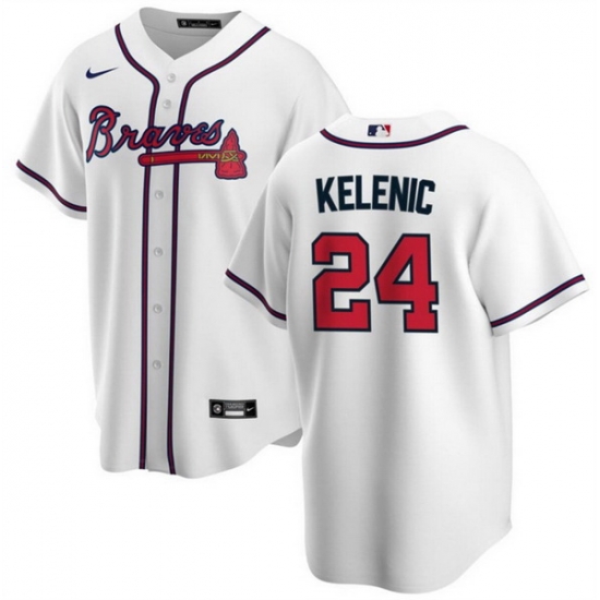 Men Atlanta Braves 24 Jarred Kelenic White Cool Base Stitched Baseball Jersey Men Atlanta Braves 24 Jarred Kelenic White Cool Base Stitched Baseball Jersey